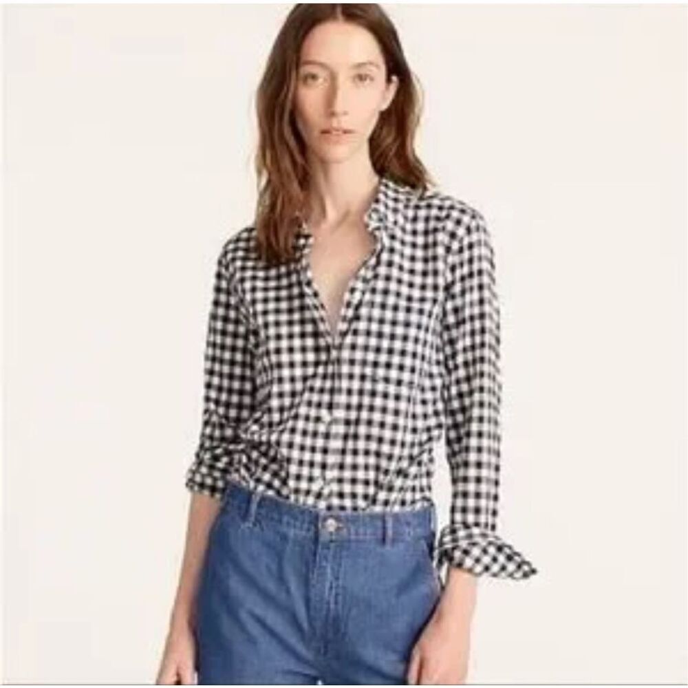 J. CREW | Vintage Black White Buffalo Plaid Gingham Check Button L/S | Medium
